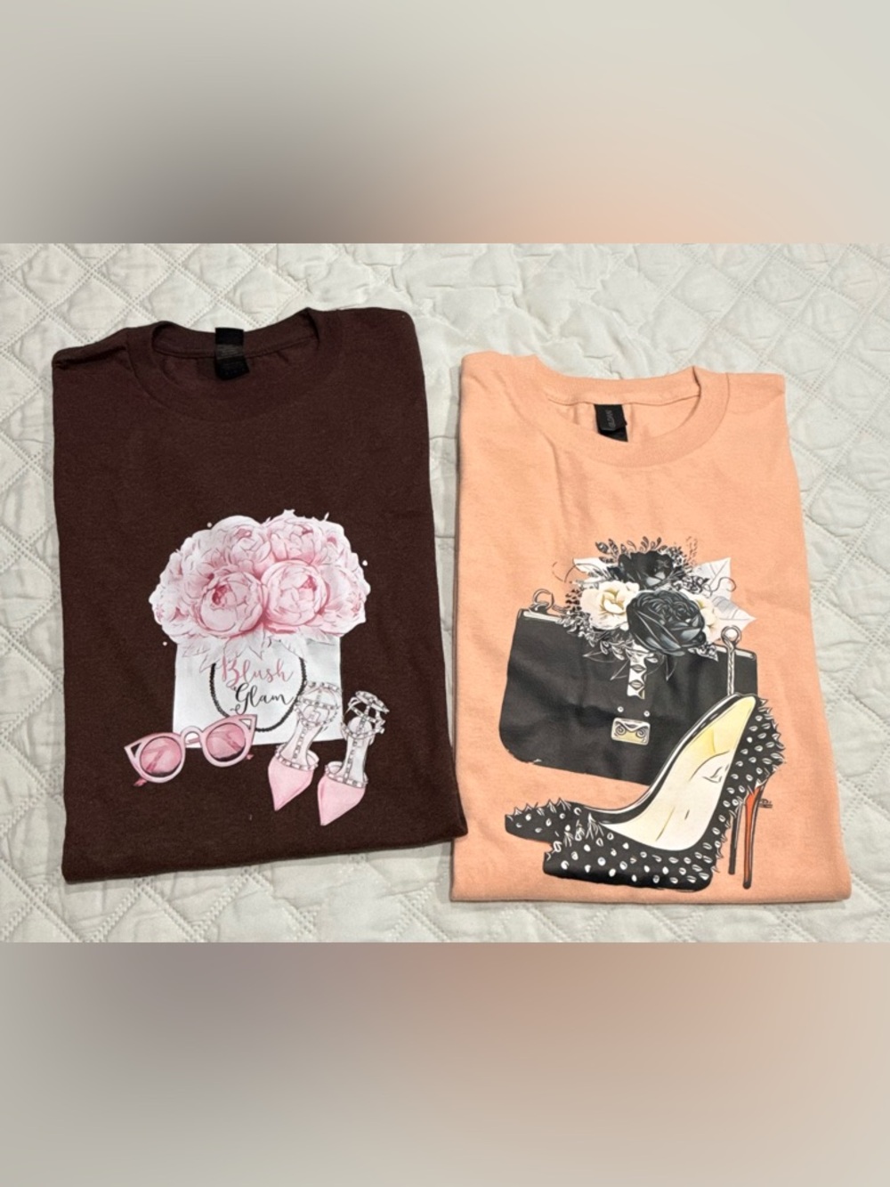 Glamour Bundle: 2 Fashion Graphic Tees - Size Medium - Neutral Tones